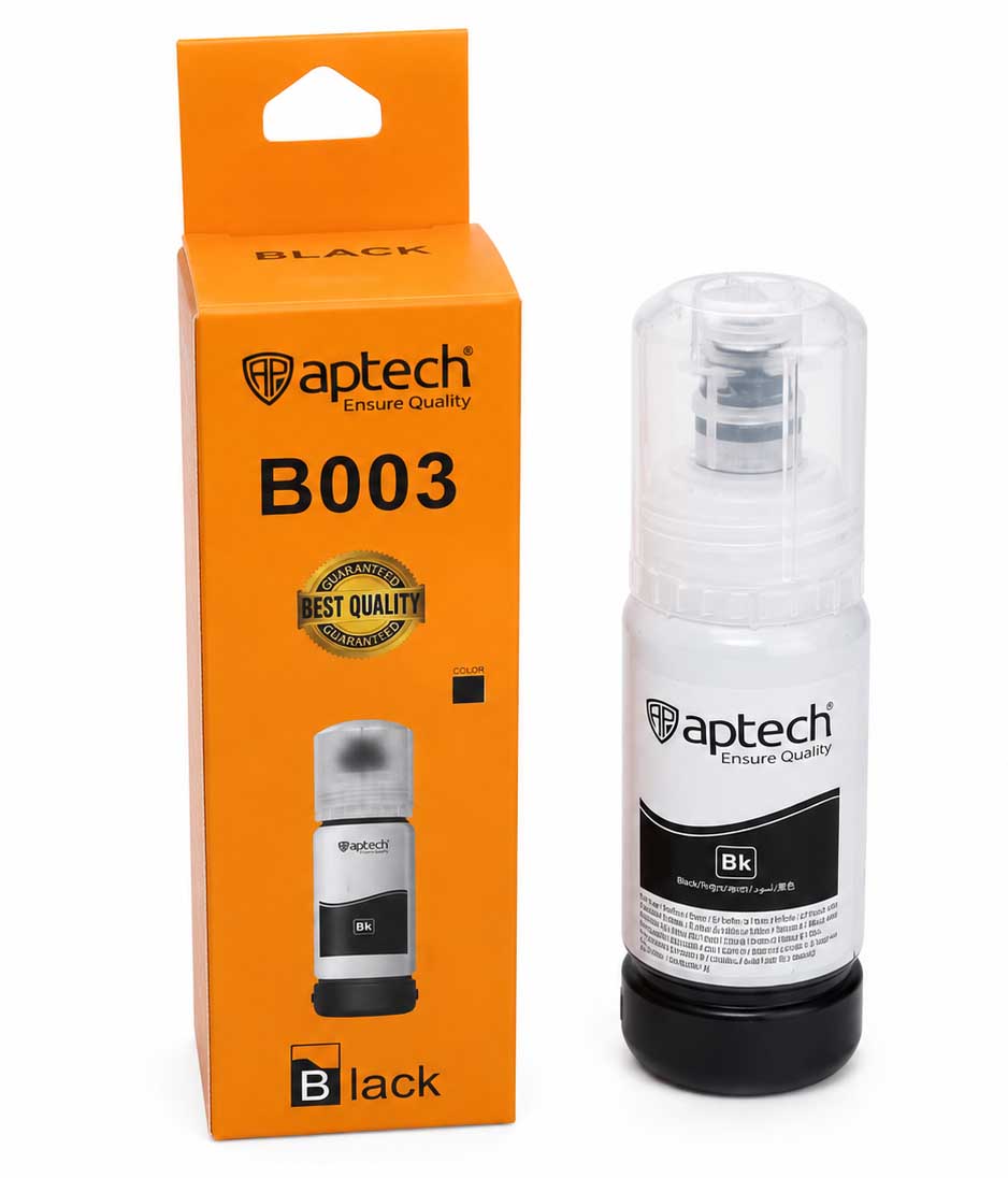Aptech 003 Ink Single Bottle – Epson Compatible Printer Refill Ink | Black, Cyan, Magenta & Yellow