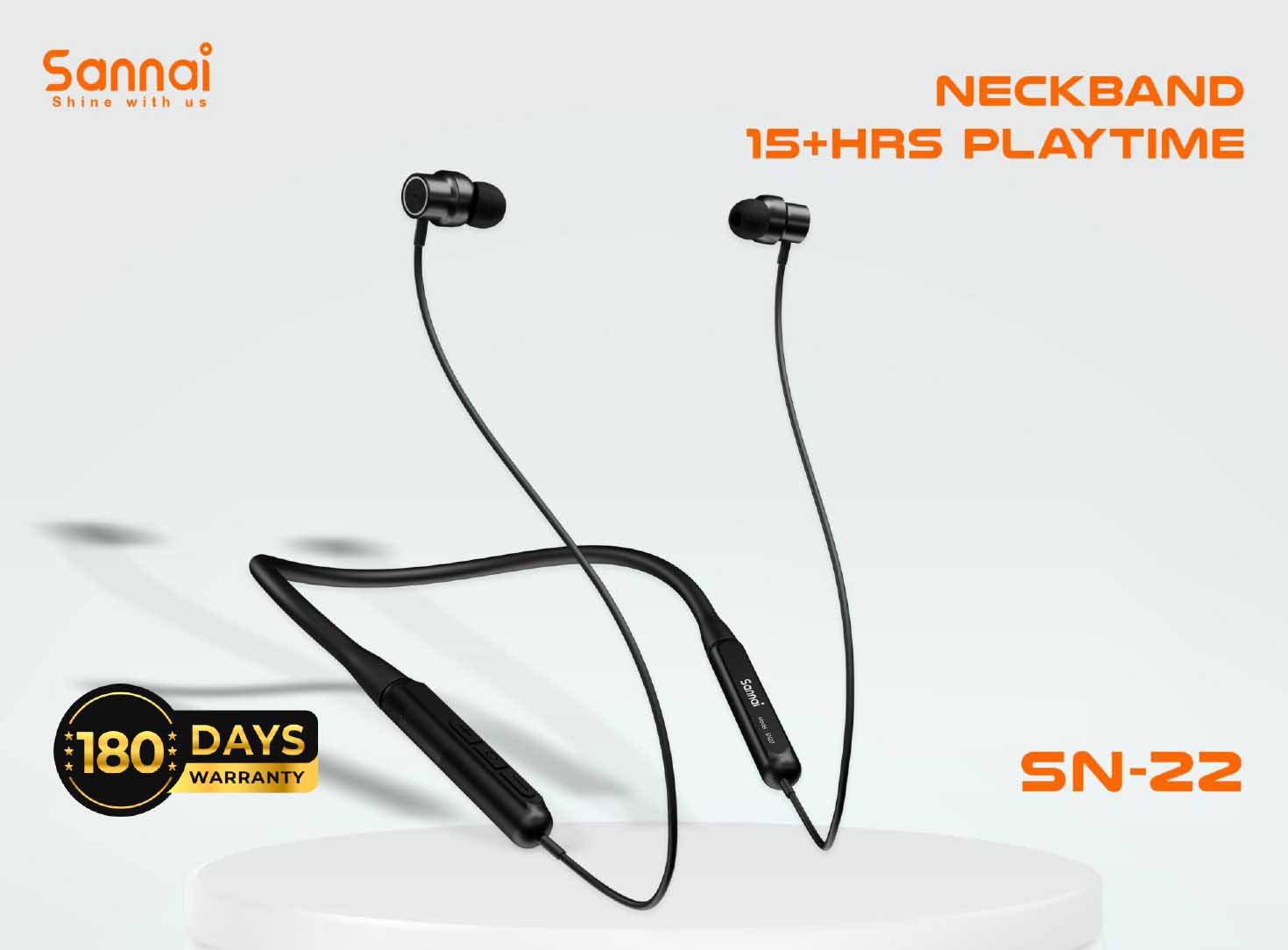 Sannai SN-22 Super Bass Neckband – 15 Hours Playtime, Quick Charge, Clear Calls