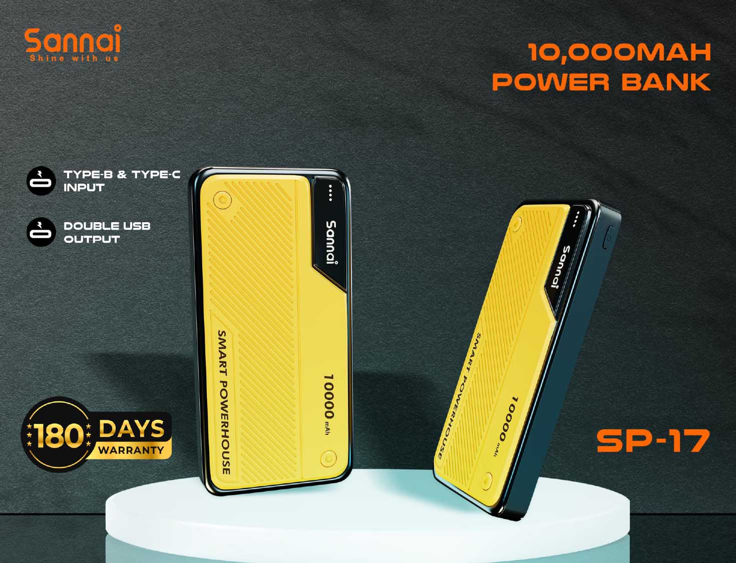 Sannai SP-17 10000mAh Power Bank – 25W Fast Charging, Smart Protection, 180 Days Official Warranty